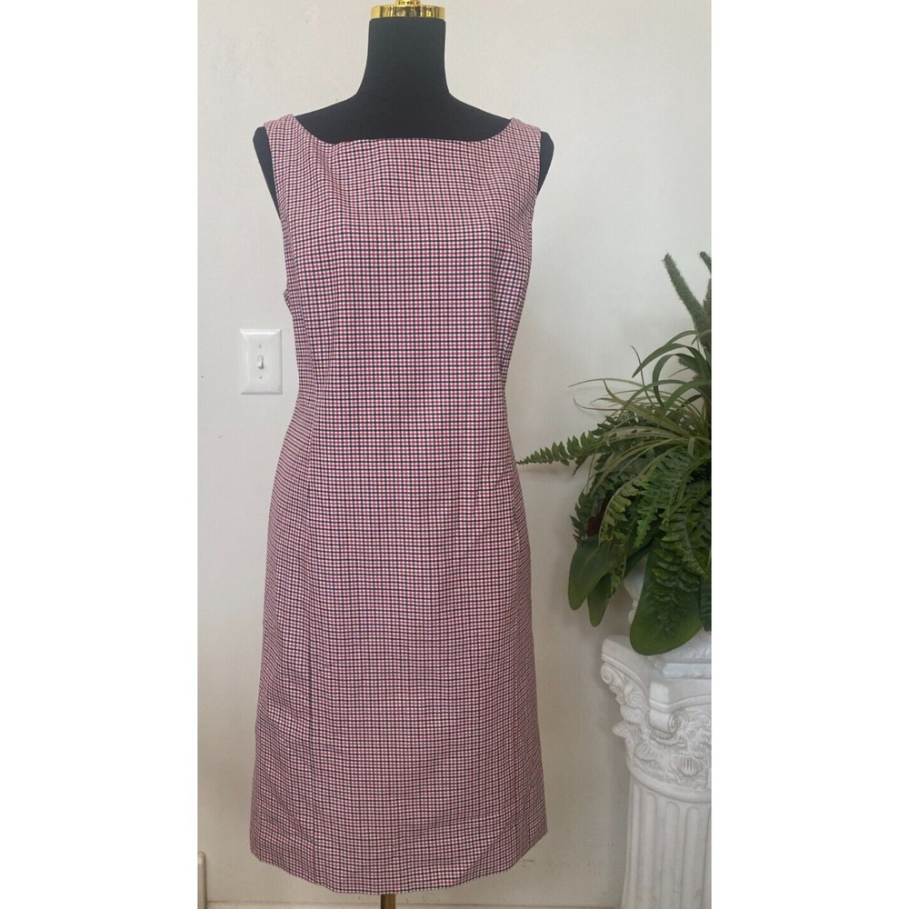 NWT J. Crew Red and Navy Plaid Check Cotton Blend Sheath‎ Dress Size 10, $148
